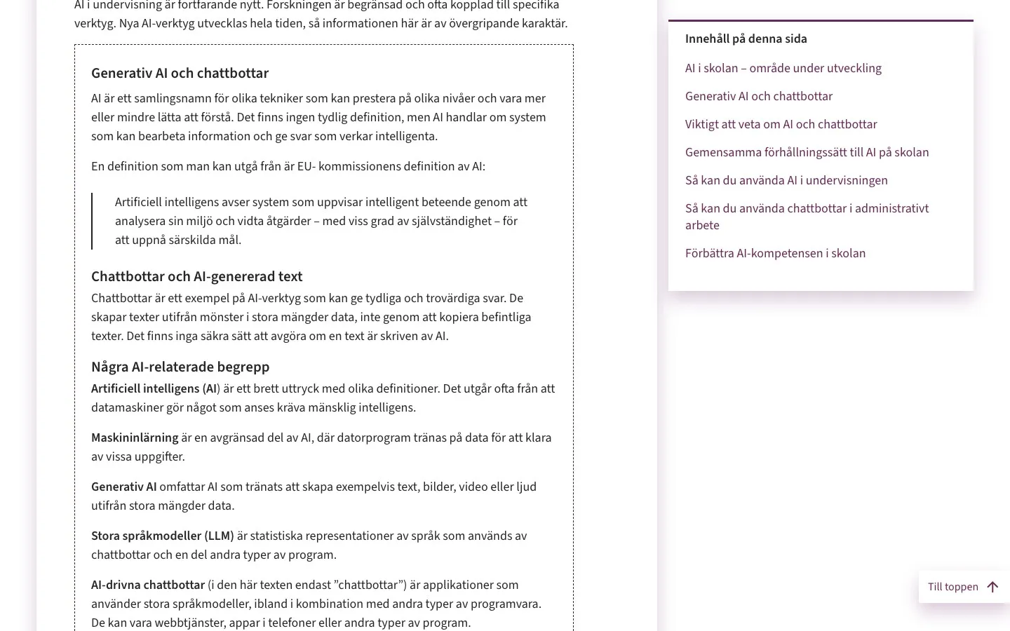 Skolverkets råd om AI, chattbottar och liknande verktyg, med meningen att det inte finns några säkra sätt att avgöra om en text är skriven av AI